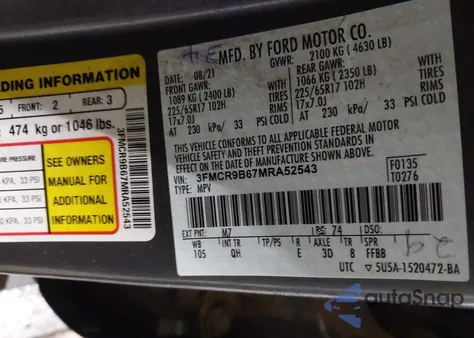 2021 Ford Bronco Sport Big Bend z USA, uszkodzony, nr VIN 3FMCR9B67MRA52543